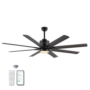 Octo 66" Contemporary Industrial Iron/Plastic Mobile-App/Remote-Controlled 6-Speed Ceiling Fan with Integrated LED Light